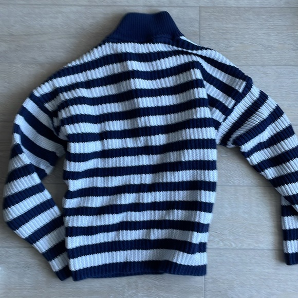 Outerknown Nautical Blue and White Zip Up Organic Cotton Sweater - Picture 5 of 7